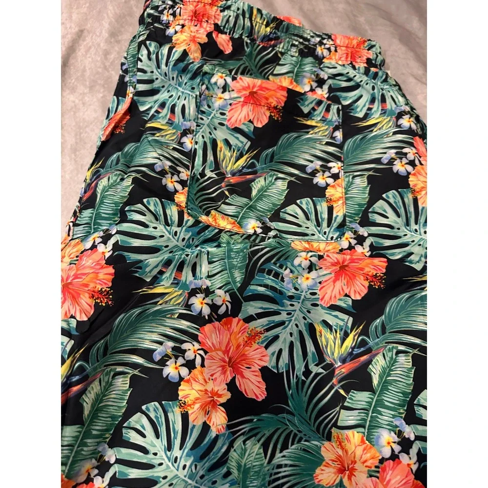 Centro Mens Tropical Floral Swim Trunks XXL Green Black Red Hibiscus MS1001 NEW